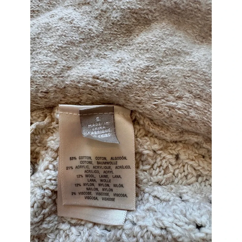 Anthropologie Knitted & Knotted Cardigan Wool‎ Sz S Beige Crochet Fringe Boho